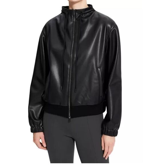 Theory Faux Leather Bomber Jacket sz L - Picture 1 of 9